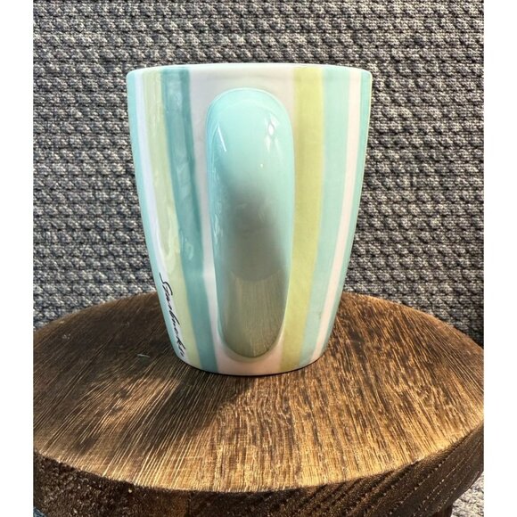 2002 Starbucks Barista Coffee Mug Cup with Green Teal White Pastel Stripes - Picture 4 of 10
